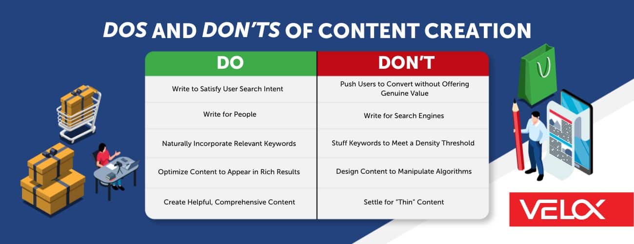 A table displays the Dos and Don'ts of content creation or holiday marketing.